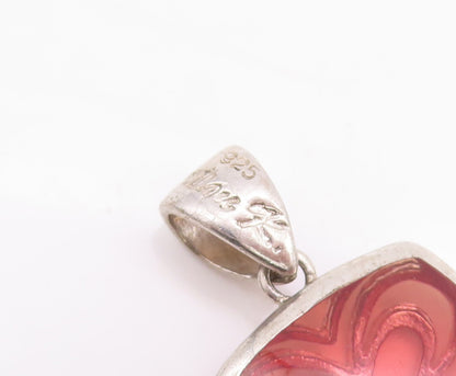 925 Sterling Silver Vintage Pendant Red Gemstone Caged Heart Design  PT23289
