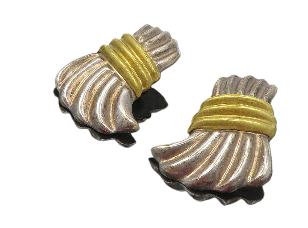 MEXICO 925 Silver  Vintage Two Tone Modernist Non Pierce Earrings  EG4789