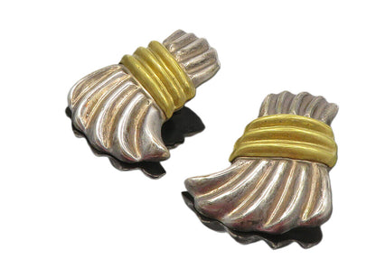 MEXICO 925 Silver  Vintage Two Tone Modernist Non Pierce Earrings  EG4789