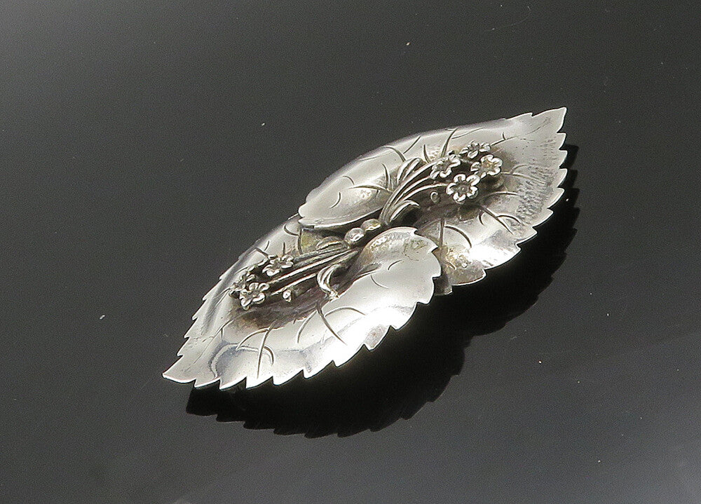 HENRY BACA NAVAJO 925 Silver  Vintage Shiny Floral Leaves Brooch Pin  BP8085