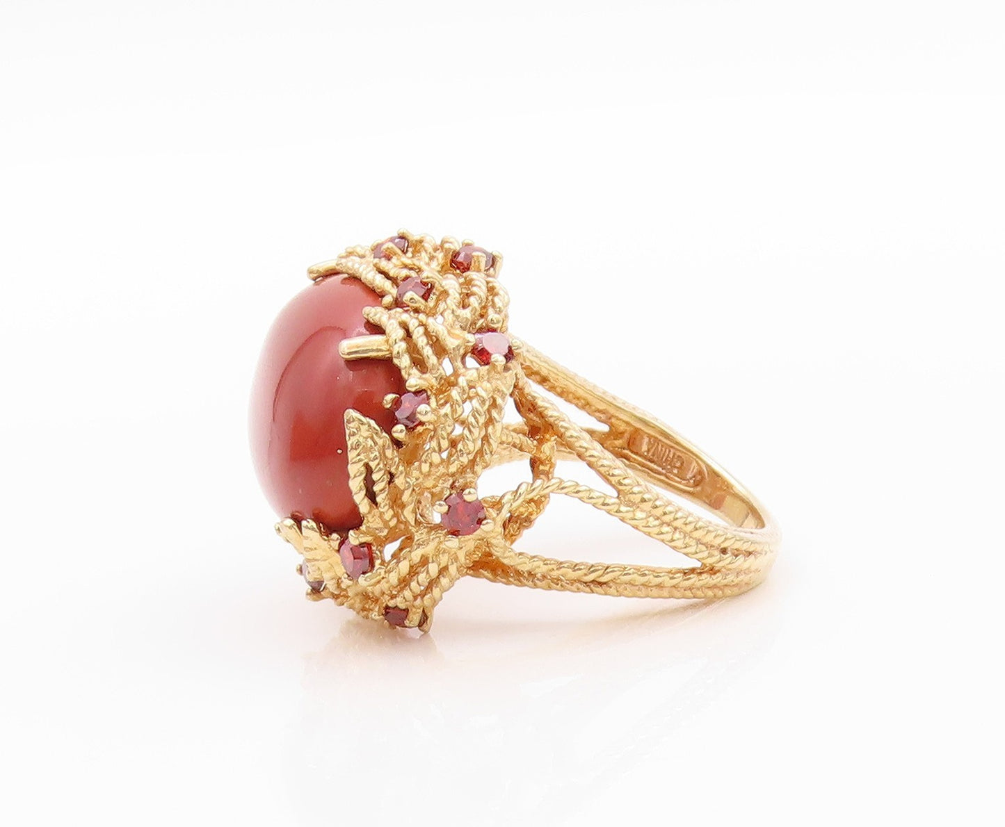 925 Sterling Silver Vintage Ring Gold Plated Carnelian & Garnet  Sz 5  RG32607