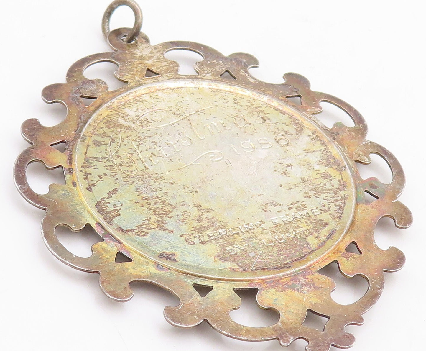 925 Sterling Silver Vintage Pendant LUNT Enameled Cutout Snow Flake  PT23694