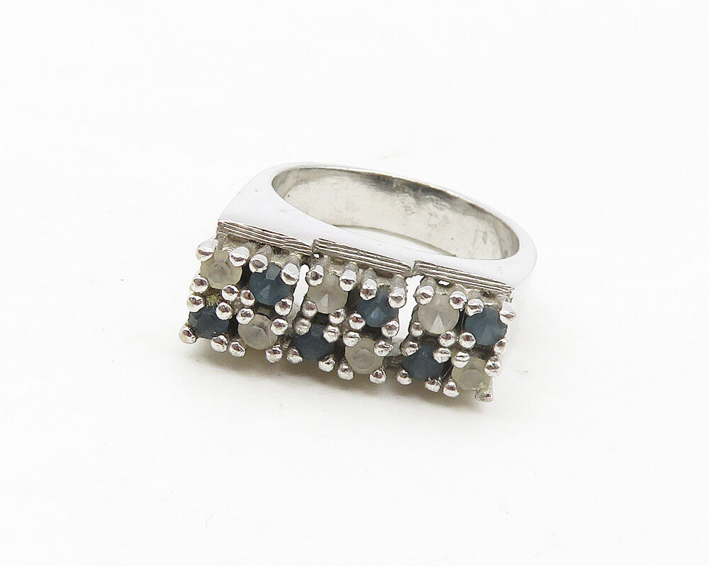 925 Sterling Silver  Blue & White Topaz Graduated Band Ring Sz 8  RG17473