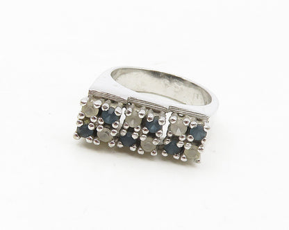 925 Sterling Silver  Blue & White Topaz Graduated Band Ring Sz 8  RG17473