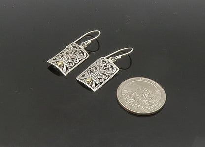 925 Silver & 18K GOLD  Vintage Shiny Two Tone Swirl Dangle Earrings  EG10488