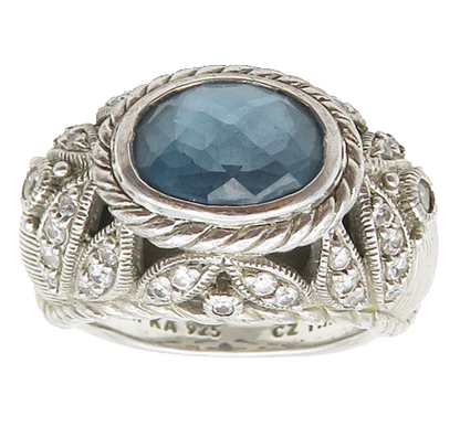 JUDITH RIPKA 925 Sterling Silver Vintage Blue White Topaz Band Ring Sz 6 RG17707