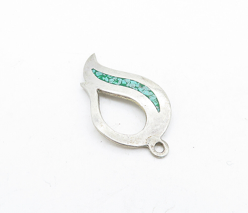 MEXICO 925 Sterling Silver  Vintage Crushed Turquoise Detail Pendant  PT4465