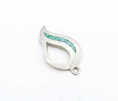 MEXICO 925 Sterling Silver  Vintage Crushed Turquoise Detail Pendant  PT4465