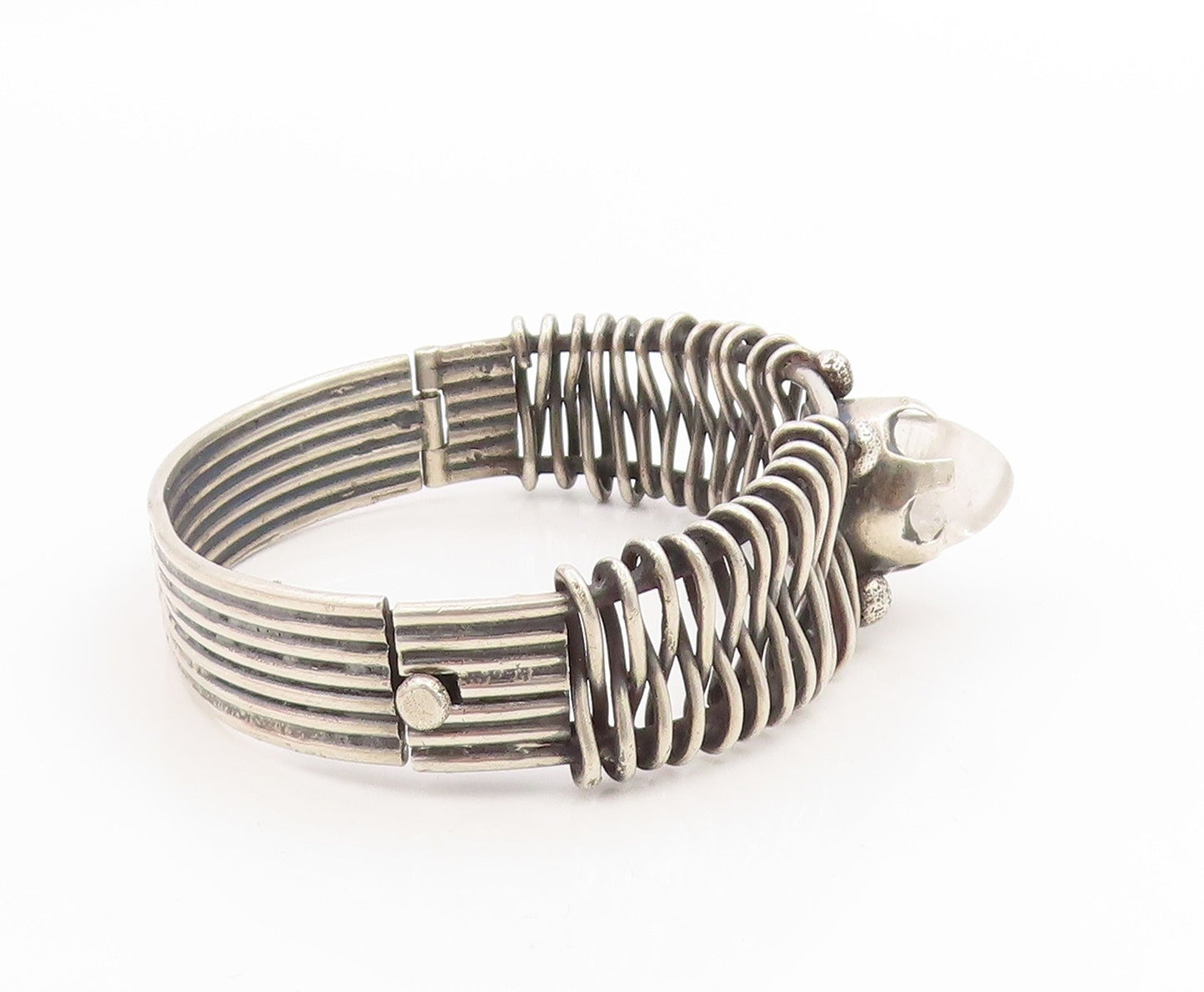925 Sterling Silver Vintage Bracelet LOS BALLESTEROS MEXICO Quartz Cuff  BT11997