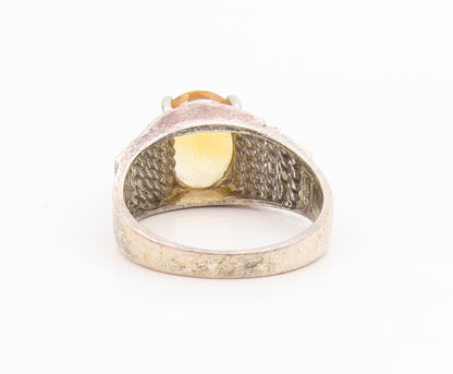 925 Sterling Silver Vintage Ring Oval Cut Citrine Textured Band  Sz 6  RG34912
