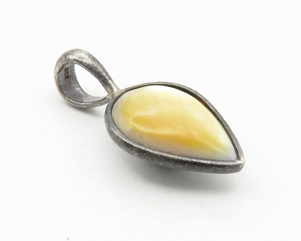 925 Sterling Silver  Vintage Blue Mother Of Pearl Dark Tone Pendant  PT9466