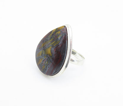 925 Sterling Silver  Pear Shape Agate Shiny Smooth Cocktail Ring Sz 8  RG8022