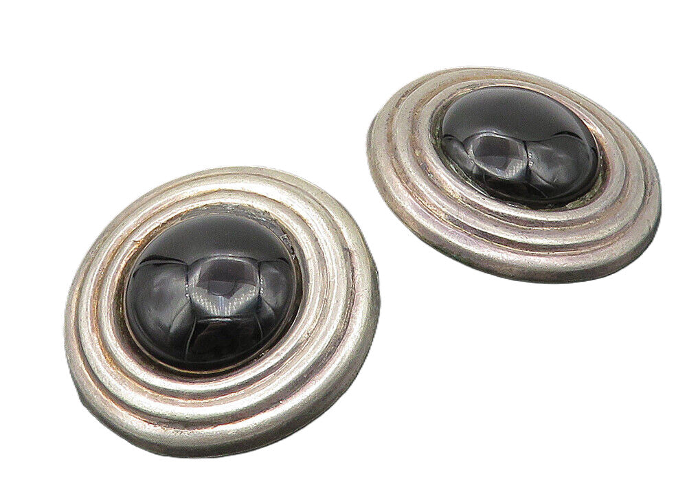 MEXICO 925 Sterling Silver   Vintage Black Onyx Non Pierce Earrings  EG5736