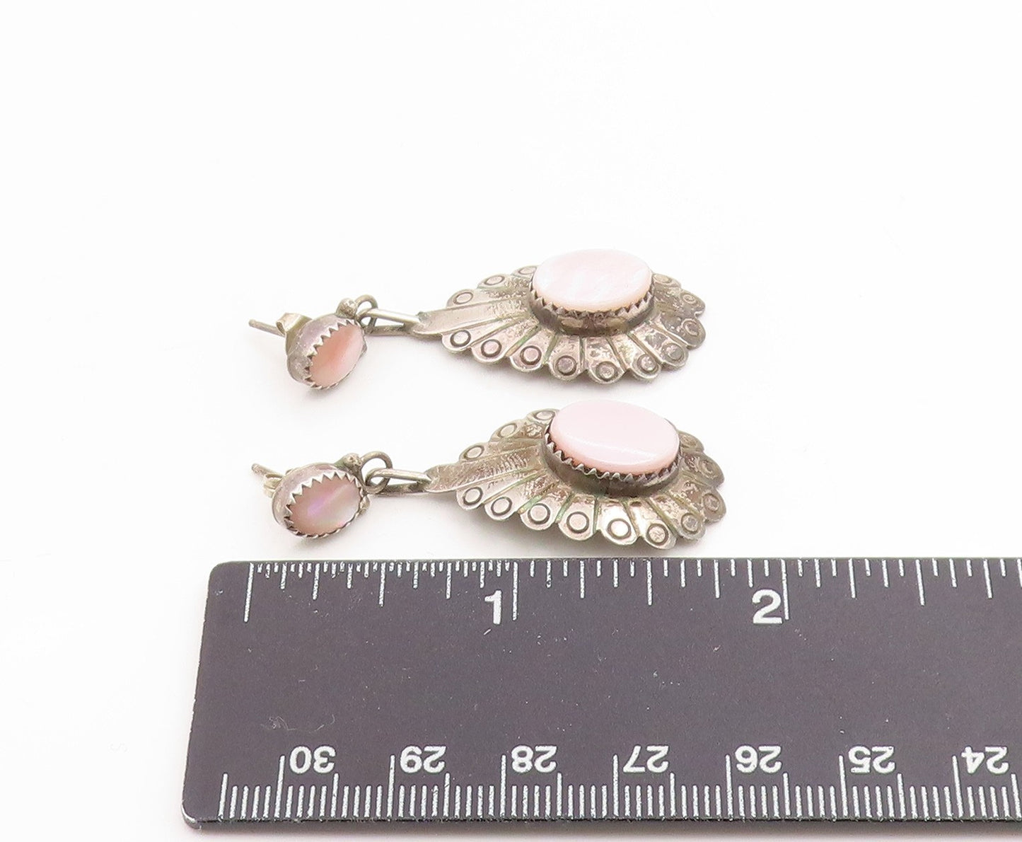 925 Sterling Silver Vintage Earrings SOUTHWESTERN Mother Of Pearl Drop  EG14358