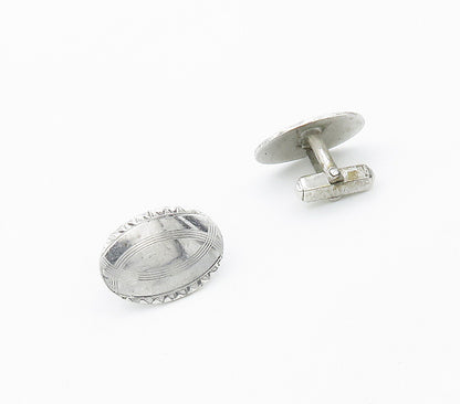 925 Sterling Silver  Vintage Shiny Oval Etched Detail Cufflinks  TR2168
