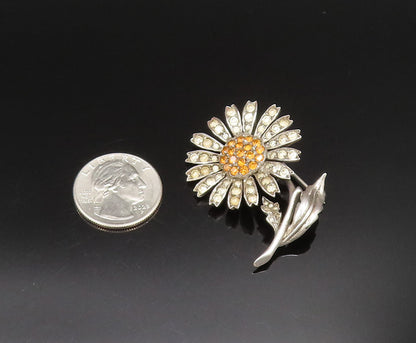 GERMANY 925 Silver  Vintage Antique Citrine & Topaz Flower Brooch Pin  BP9740