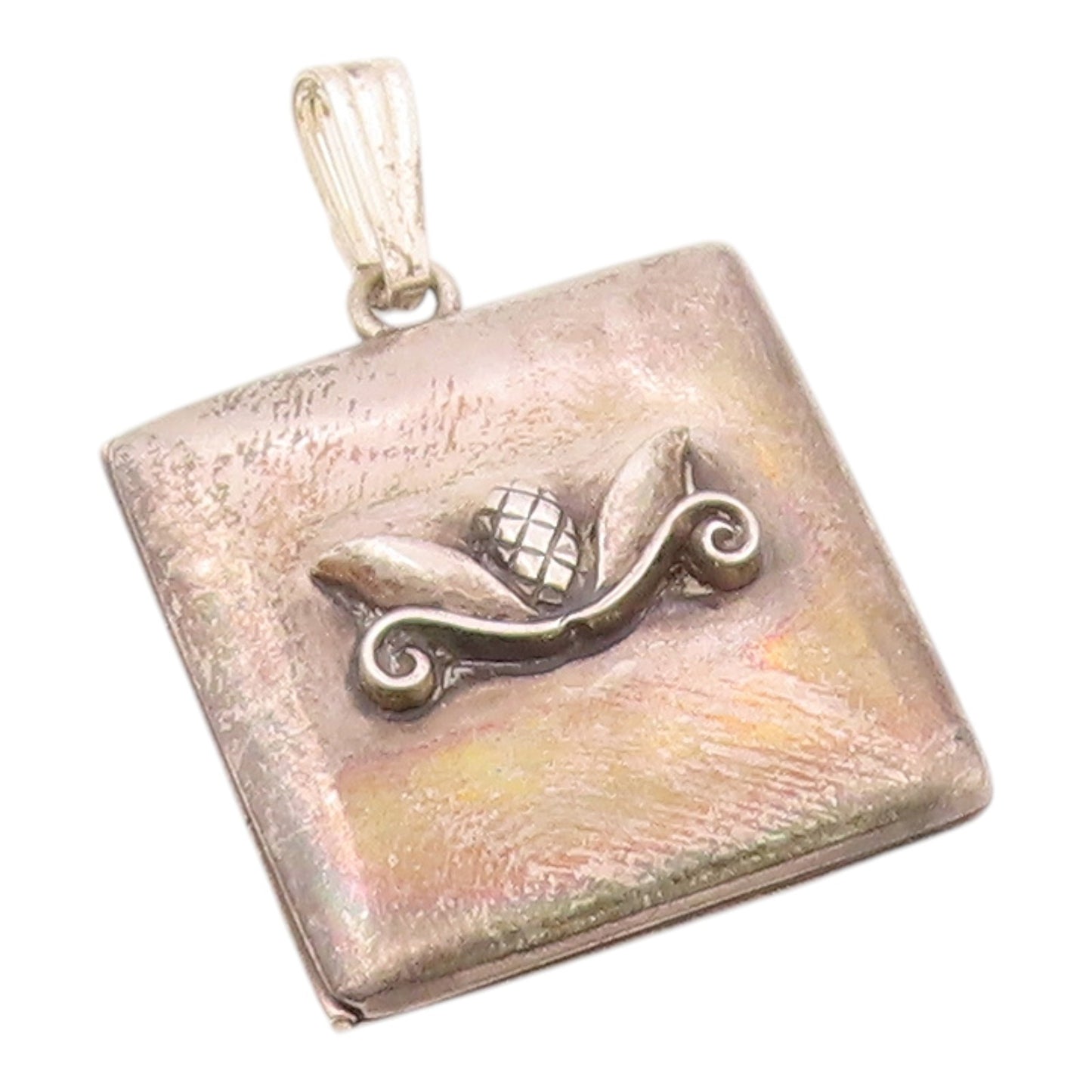 RB CO. 925 Sterling Silver  Vintage Floral Swirl Detail Square Pendant PT15954