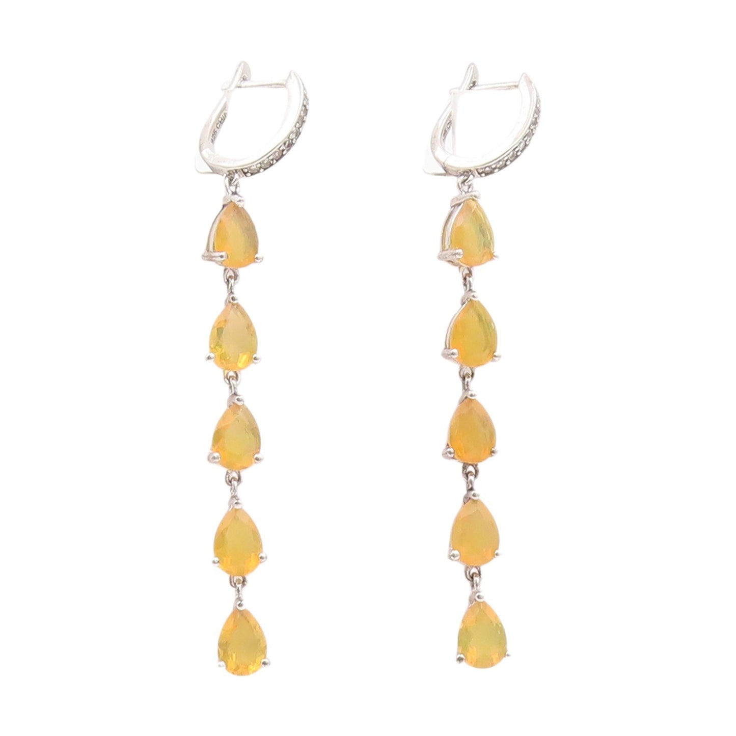 925 Sterling Silver Vintage Earrings Faceted Pear Cut Opal & CZ Dangles  EG13851