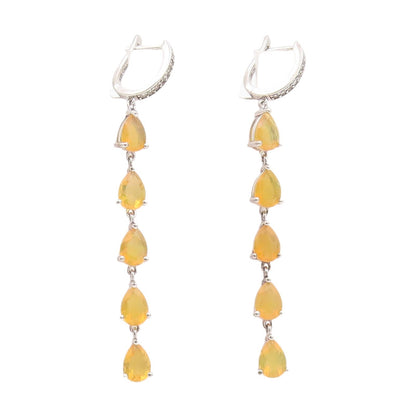 925 Sterling Silver Vintage Earrings Faceted Pear Cut Opal & CZ Dangles  EG13851