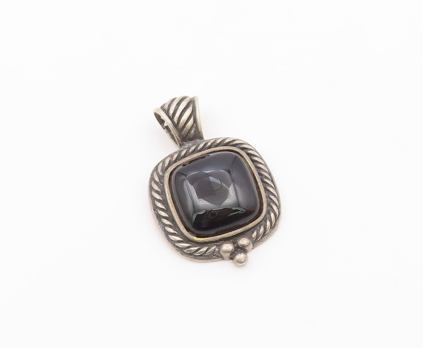925 Sterling Silver  Vintage Cabochon Black Onyx Twist Trim Pendant  PT18560