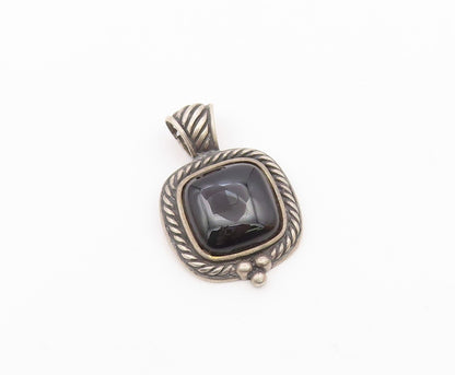925 Sterling Silver  Vintage Cabochon Black Onyx Twist Trim Pendant  PT18560