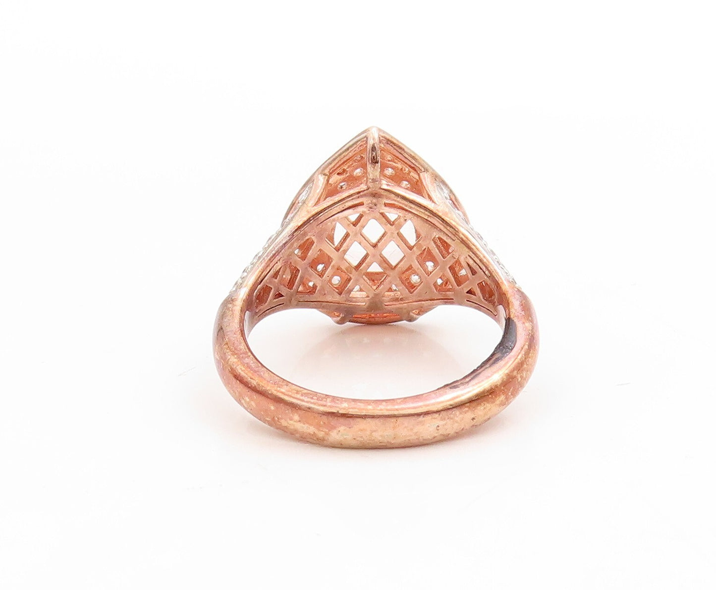 925 Sterling Silver Vintage Ring Rose Gold Plated Morganite & CZ  Sz 7  RG30726