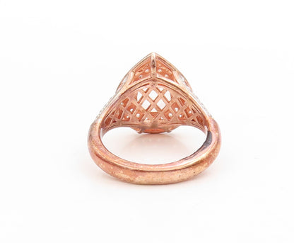 925 Sterling Silver Vintage Ring Rose Gold Plated Morganite & CZ  Sz 7  RG30726