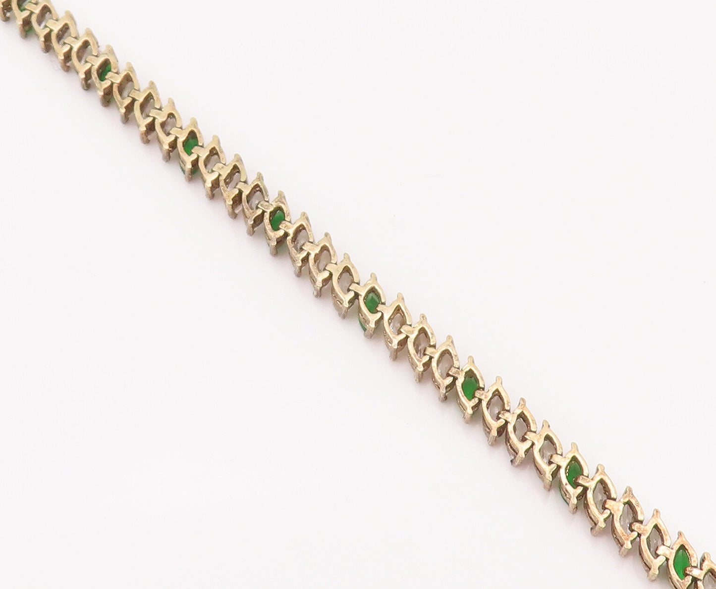 925 Sterling Silver Vintage Bracelet Marquise Cut Green White CZ  BT10430