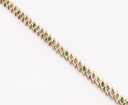 925 Sterling Silver Vintage Bracelet Marquise Cut Green White CZ  BT10430