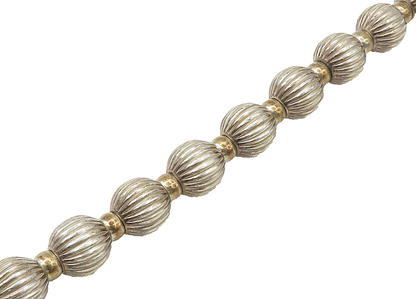 925 Sterling Silver  Vintage Two Tone Fluted Bead Chain Bracelet  BT8529