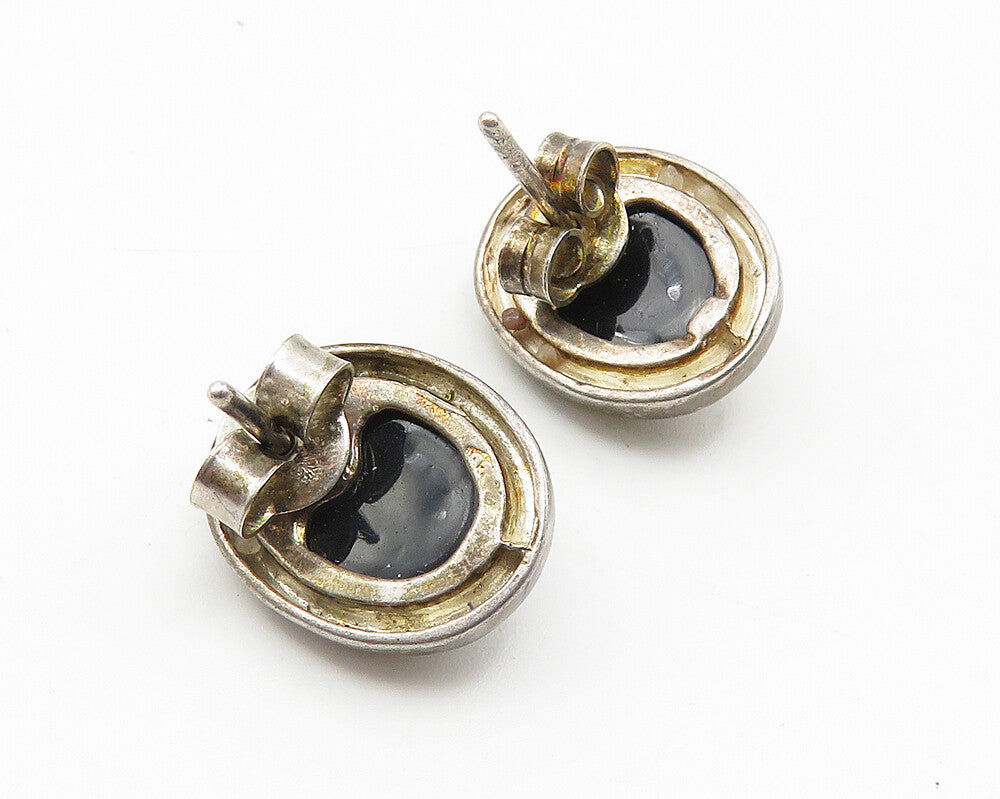 925 Sterling Silver  Vintage Cabochon Cut Amber Oval Dangle Earrings  EG5812