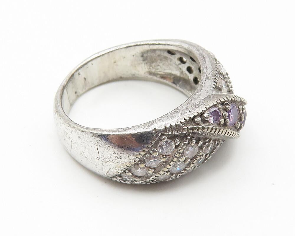 925 Sterling Silver  Vintage Purple & White Cubic Zirconia Ring Sz 6  RG10669