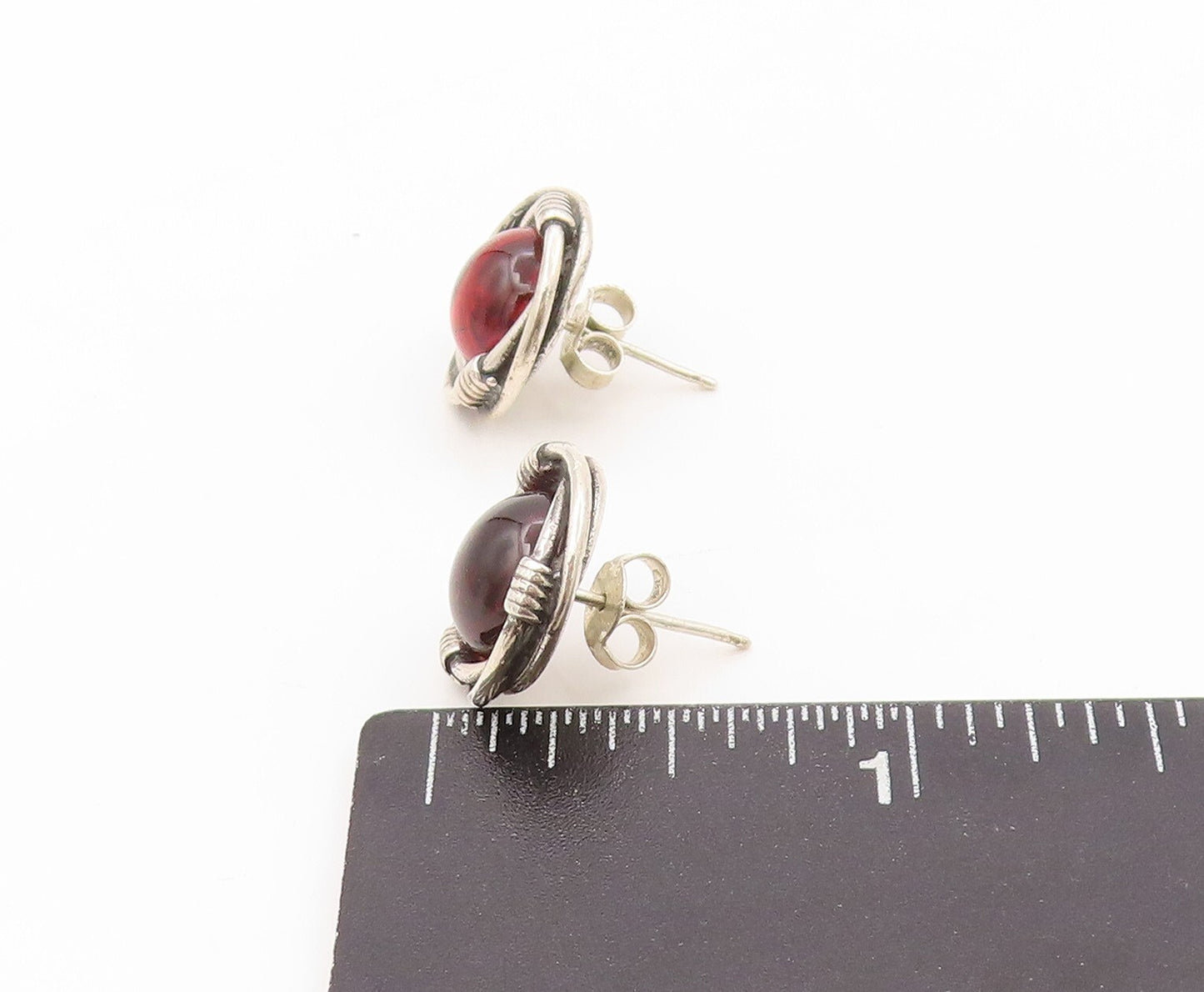 925 Sterling Silver Vintage Earrings Cabochon Framed Gemstone  EG13394