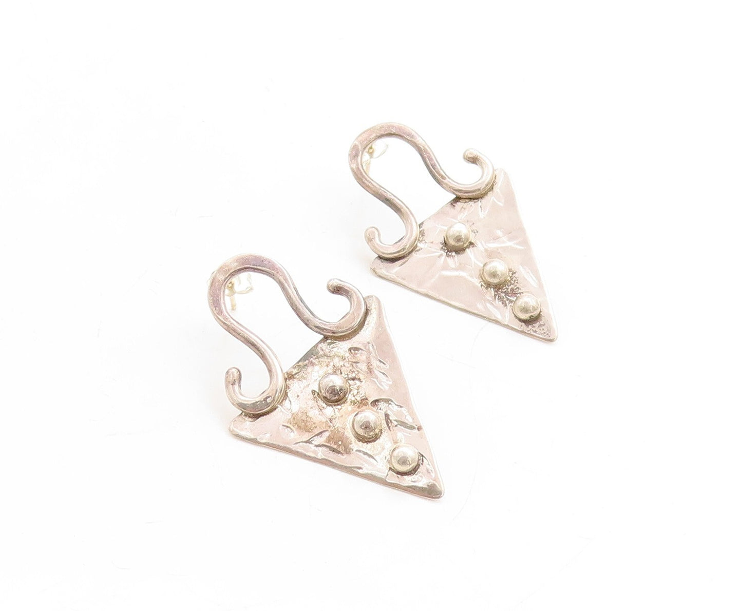 925 Sterling Silver Vintage Earrings Antique Carved Trible Design  EG13310