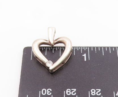 925 Sterling Silver  Vintage Shiny Topaz Open Love Heart Pendant  PT17919