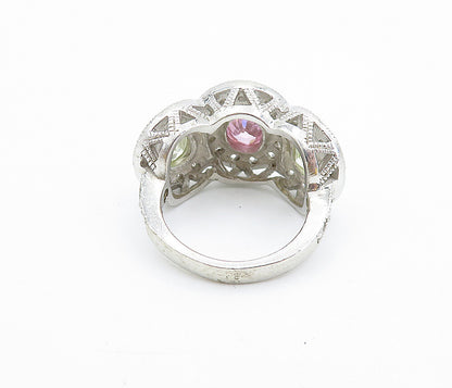 925 Sterling Silver  Multi Color Oval Cut Sapphire Band Ring Sz 6  RG7599
