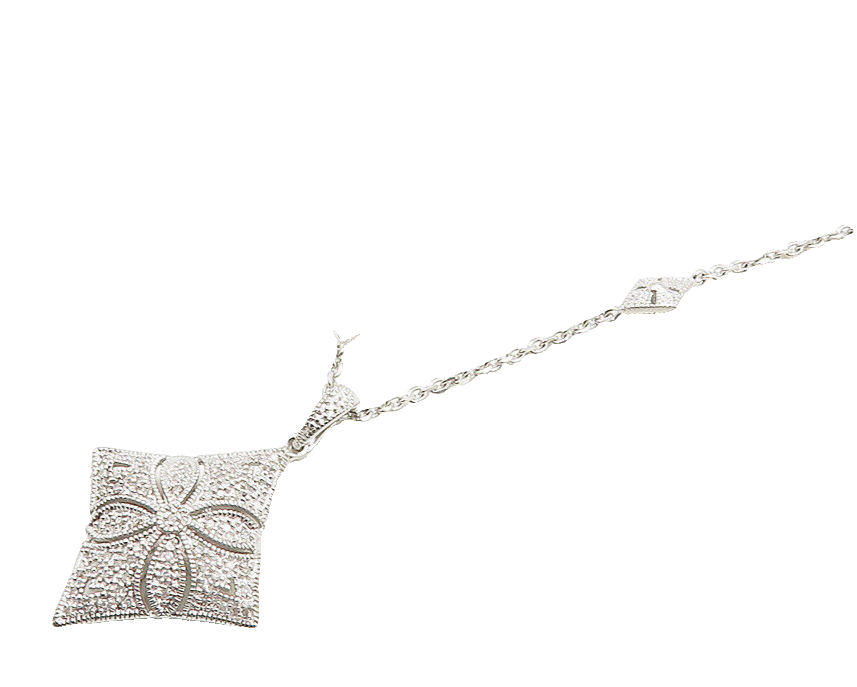 925 Sterling Silver  Vintage Genuine Diamonds Floral Chain Necklace  NE3256