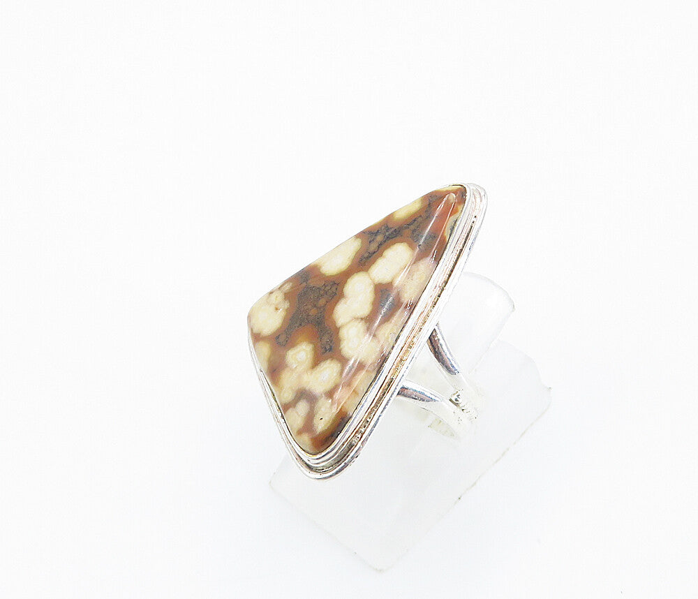 925 Sterling Silver  Brown Spotted Jasper Cocktail Ring Sz 7.5  RG8486