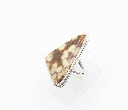 925 Sterling Silver  Brown Spotted Jasper Cocktail Ring Sz 7.5  RG8486