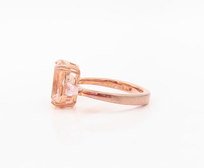 925 Sterling Silver Vintage Ring Rose Gold Plated Morganite & CZ  Sz 7.5 RG30174