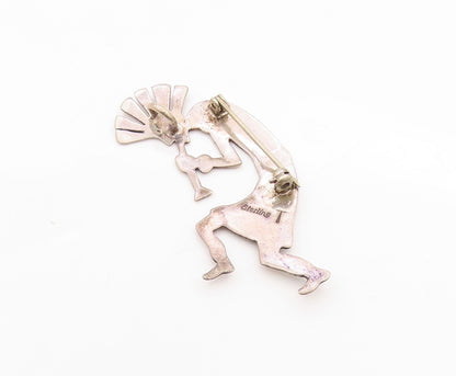 925 Sterling Silver Vintage Brooch NAVAJO Etched Kokopeli Flute Player  BP11753
