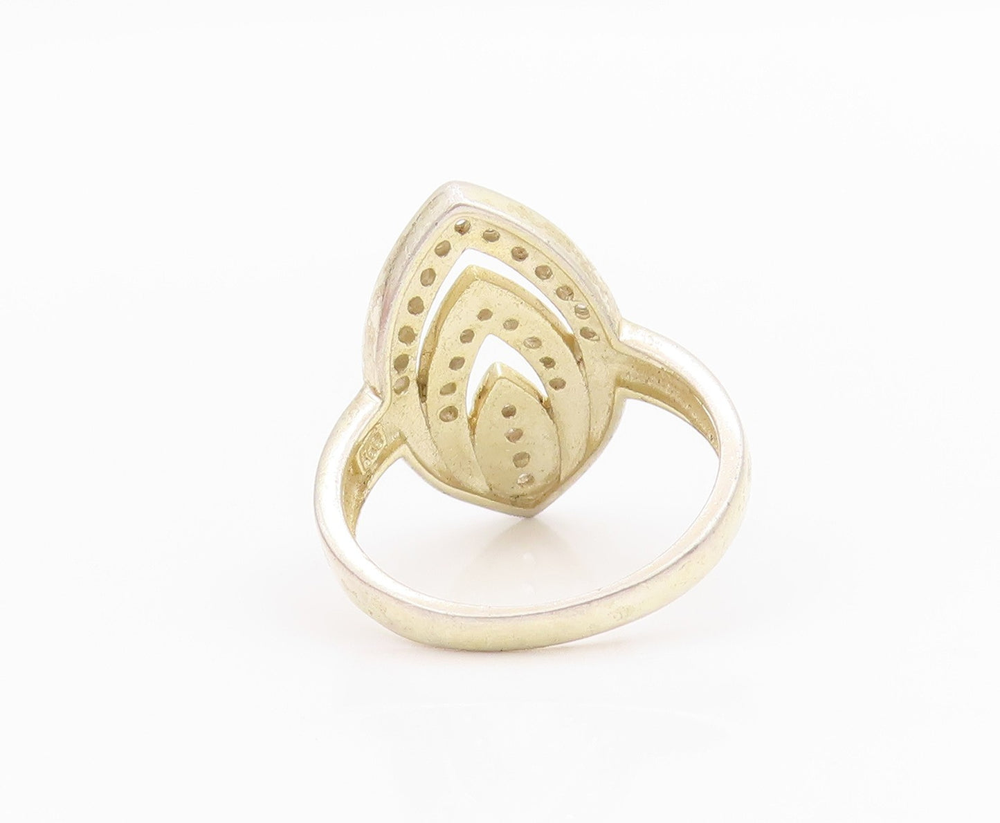 925 Sterling Silver Vintage Ring Gold Plated Leaf Cut CZ Design  Sz 7.5  RG33110