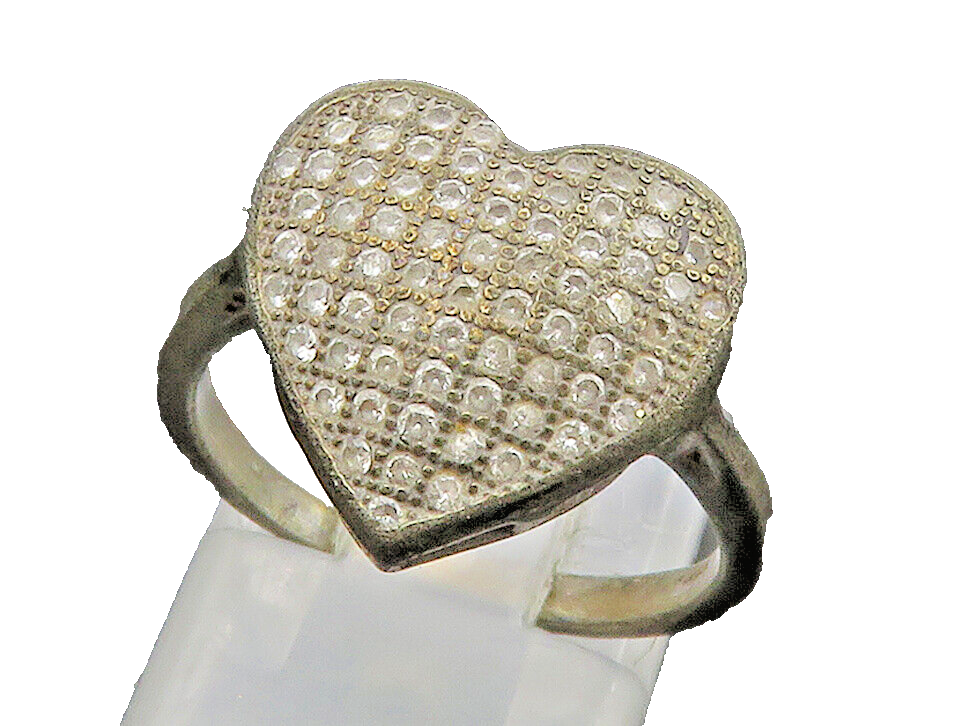 925 Sterling Silver  Vintage Topaz Love Heart Cocktail Ring Sz 6.5  RG16166