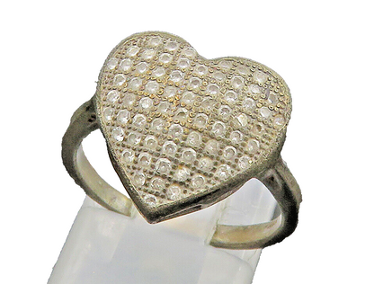 925 Sterling Silver  Vintage Topaz Love Heart Cocktail Ring Sz 6.5  RG16166