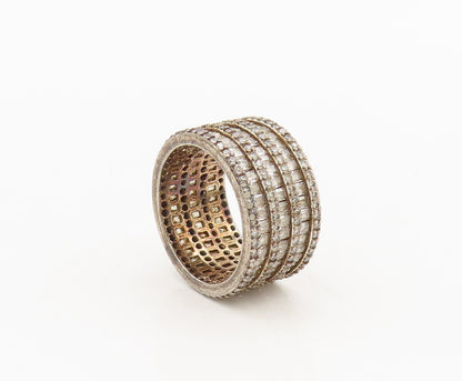 925 Sterling Silver  Vintage Multi Shape CZ Multi Band Ring Sz 7.5  RG26823