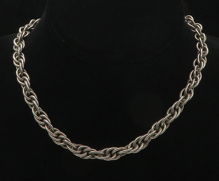 925 Sterling Silver  Vintage Smooth Oval Cluster Link Chain Necklace  NE2904