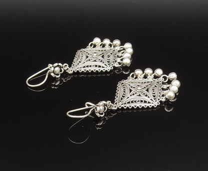 925 Silver  Vintage Wavy Border Beaded Diamond Shaped Dangle Earrings  EG11982