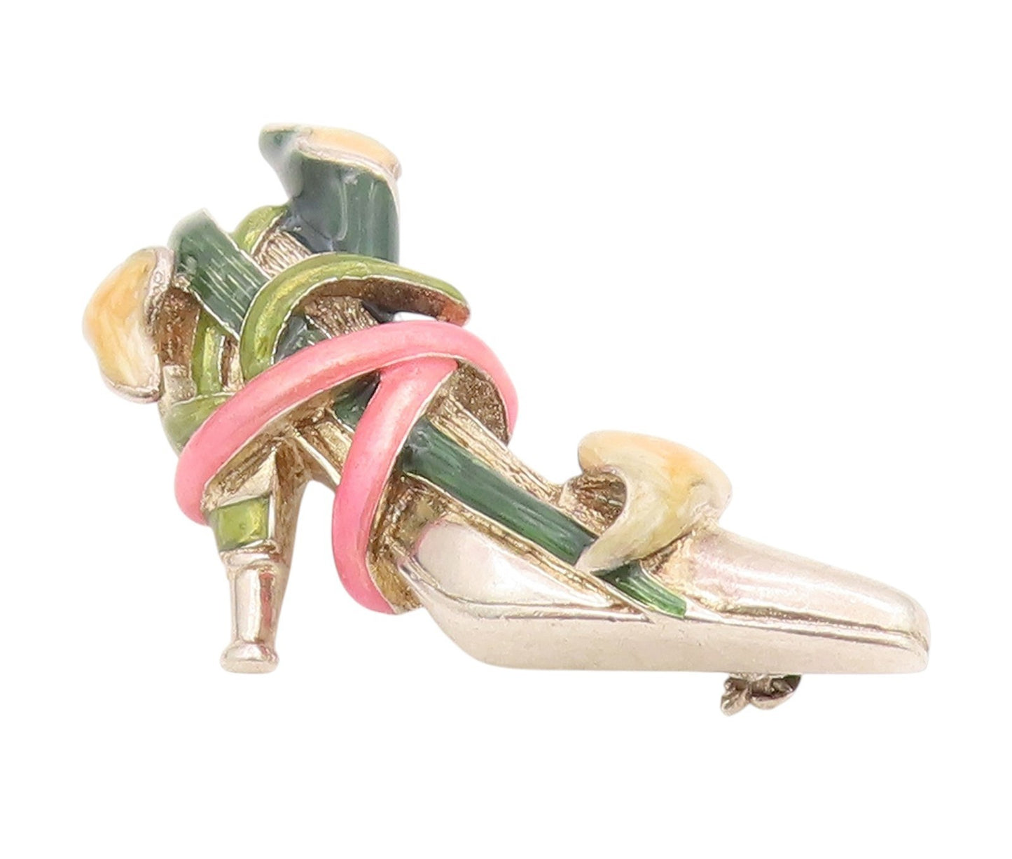 925 Sterling Silver Vintage Brooch Enamel High Heel Shoe With Vines Pin  BP12153