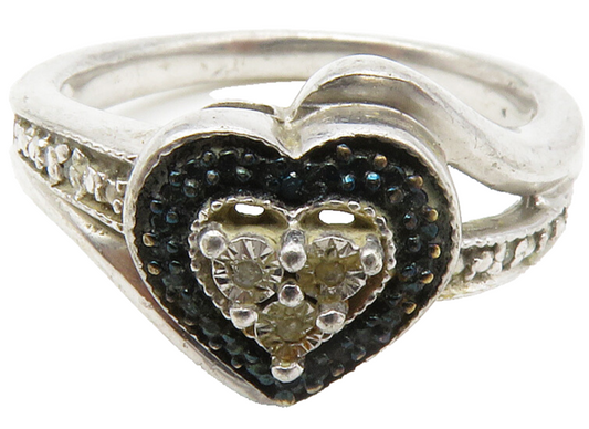 925 Silver  Vintage Genuine Blue & White Diamonds Band Ring Sz 6.5  RG14487