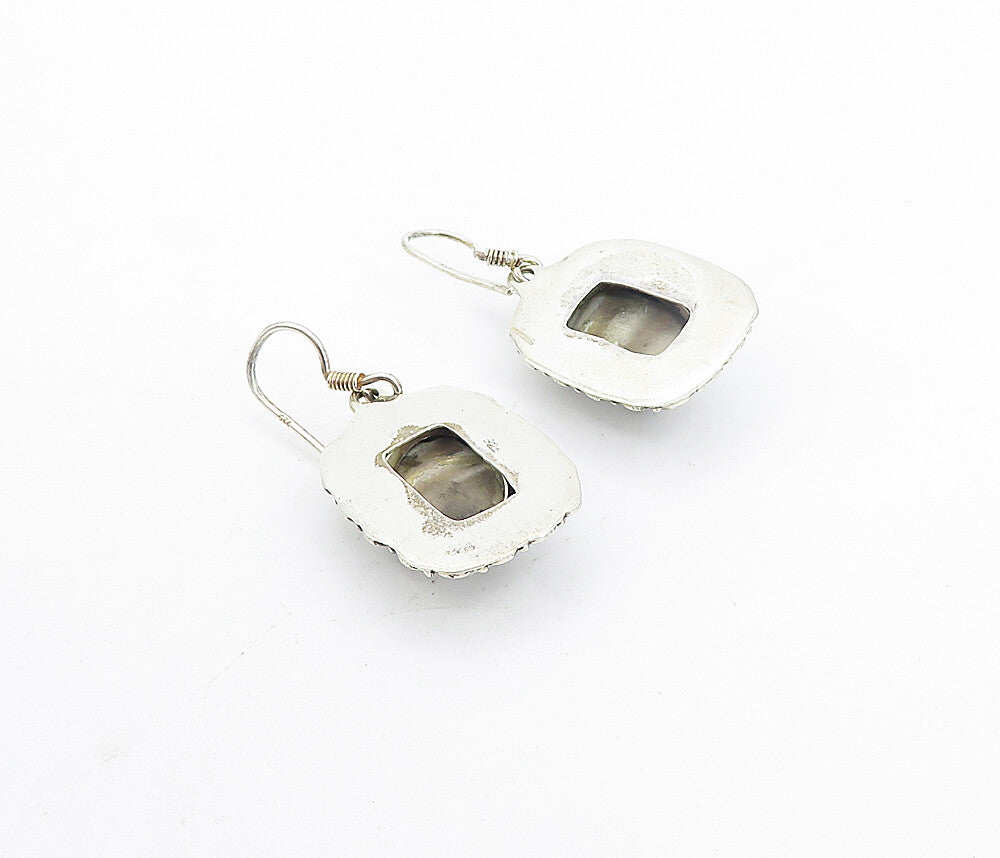 925 Sterling Silver  Vintage Cabochon Cut Grey Agate Dangle Earrings  EG3759